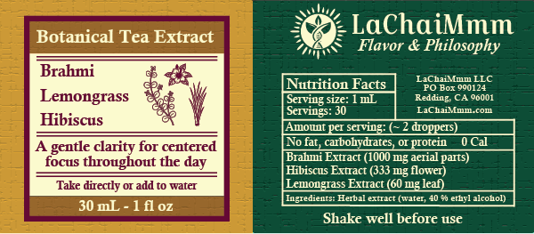LaChaiMmm botanical tea extract label with ingredients and nutrition facts.